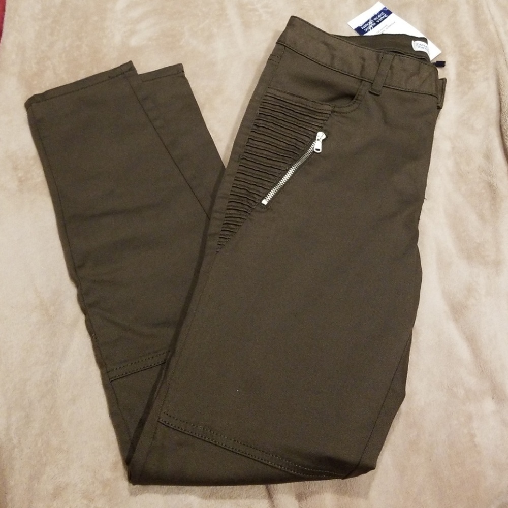 NWT Zara olive moto skinny jeans